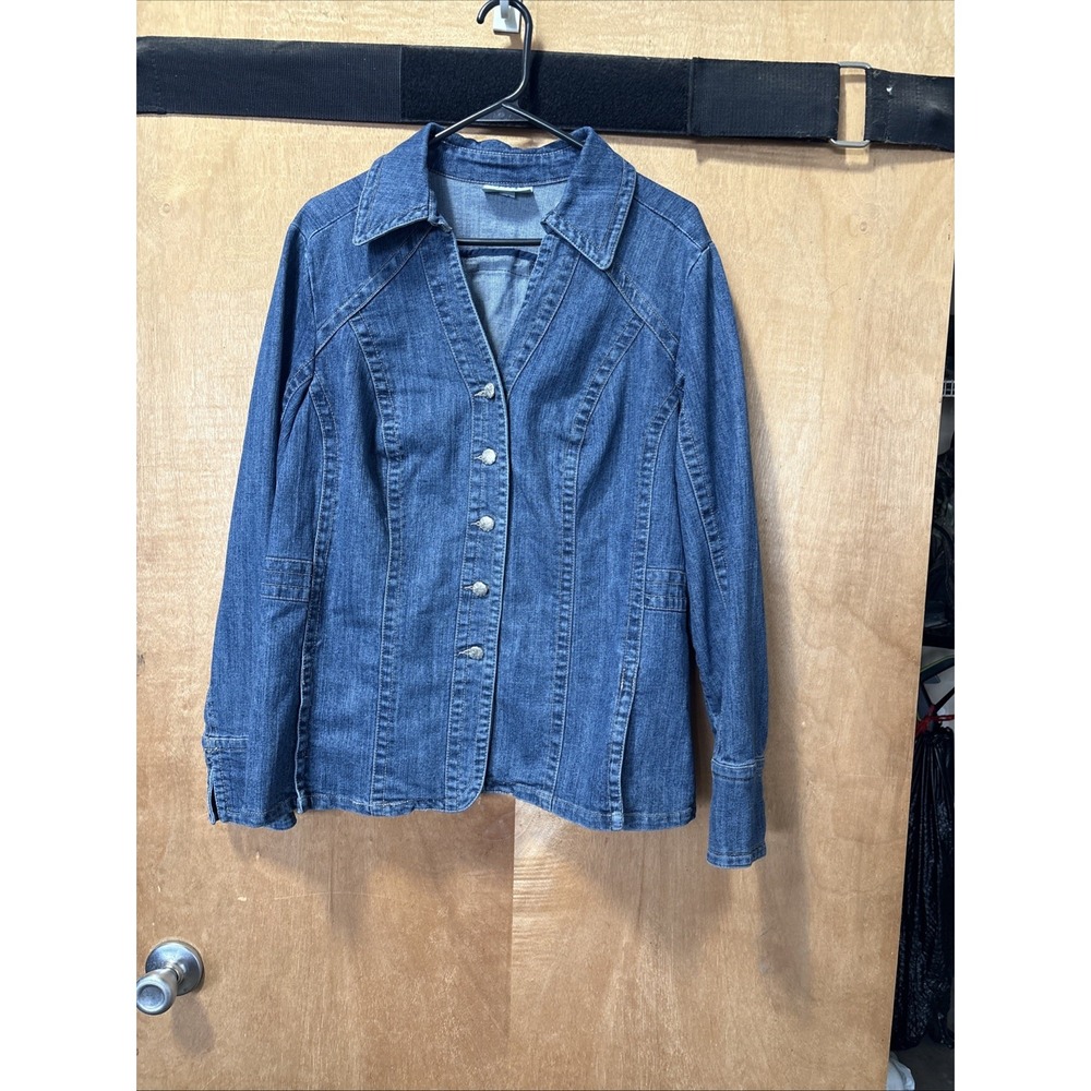 Womens Dressbarn Brand Blue Jean Shirt Jacket Button Up Front Plus 1X